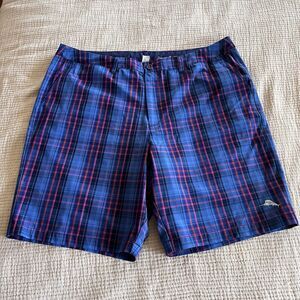 Tommy Bahama Shorts Mens 40 Blue Plaid Performance Zip Pocket Chino Outdoor Golf